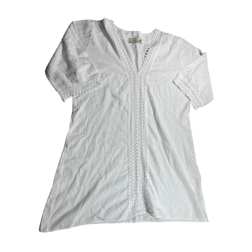 Seaspice White Peruvian Cotton Crochet Trim‎ Cover Up Mini Dress M